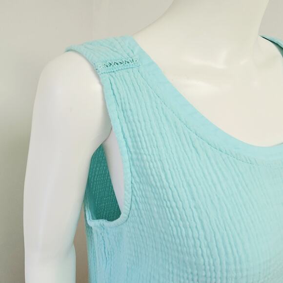 Soft Surroundings Tank Top Shell Size L Aqua Blue Gauze Side Button Sleeveless - Picture 5 of 8